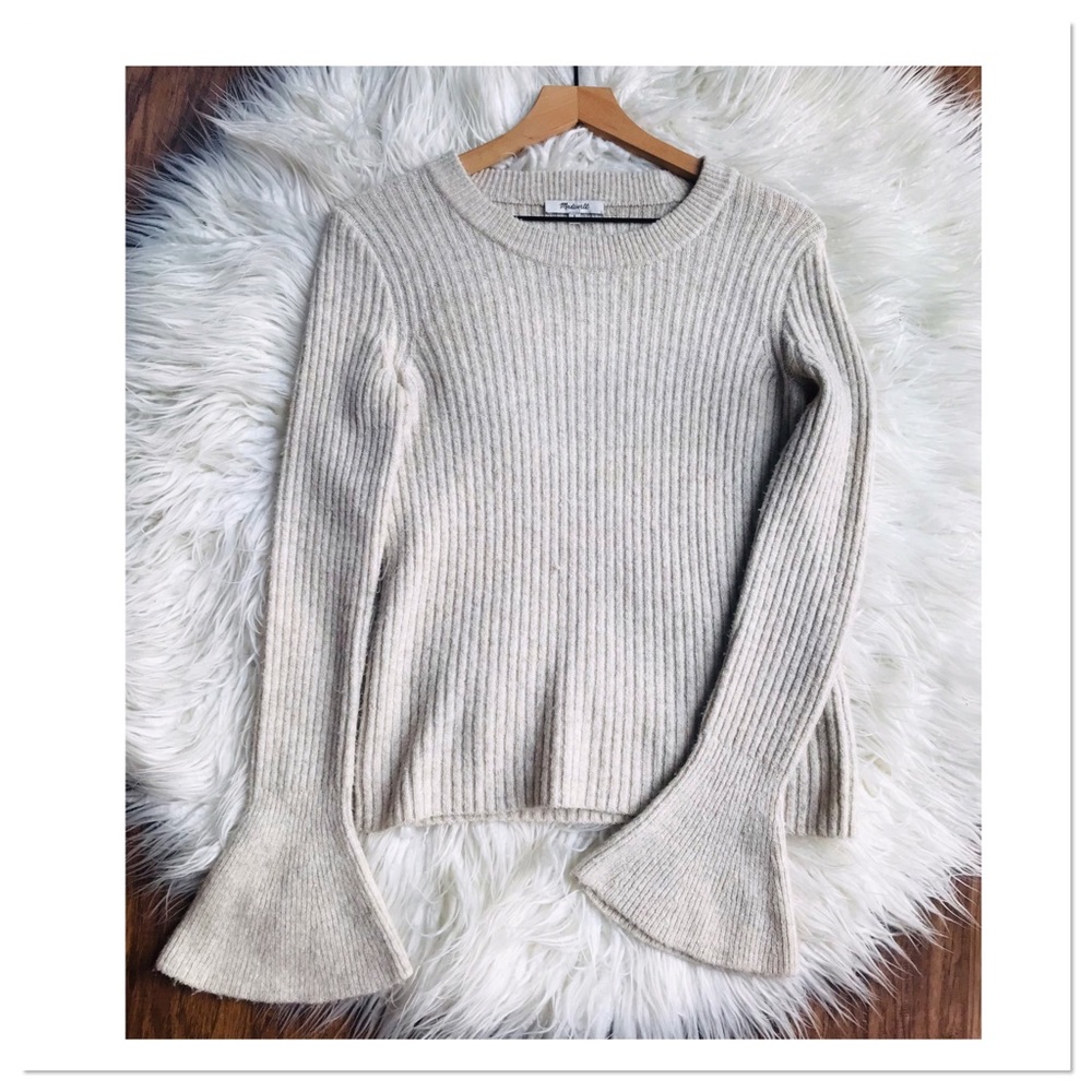 Madewell Pullover Sweater Riffle Cuff Sleeve Wool Blend Cream Size Small